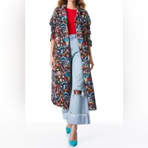 Alice + Olivia Vibrant Floral Long Sleeve Coat in Red and Blue